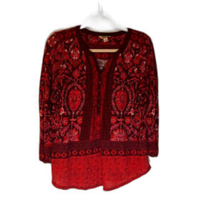 Lucky Brand Women's Pink & Burgundy Print Long Sleeve Top SZ S